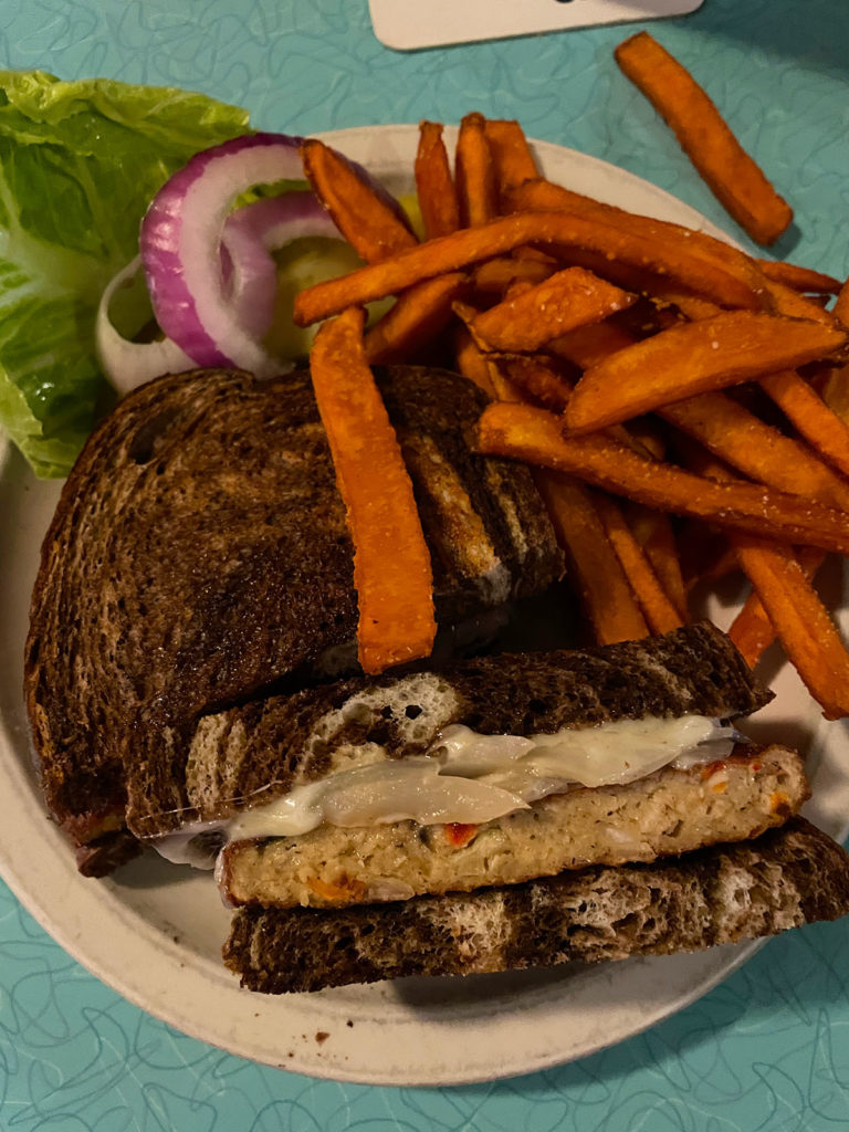 Patty Melt with Sweet Potato Fries